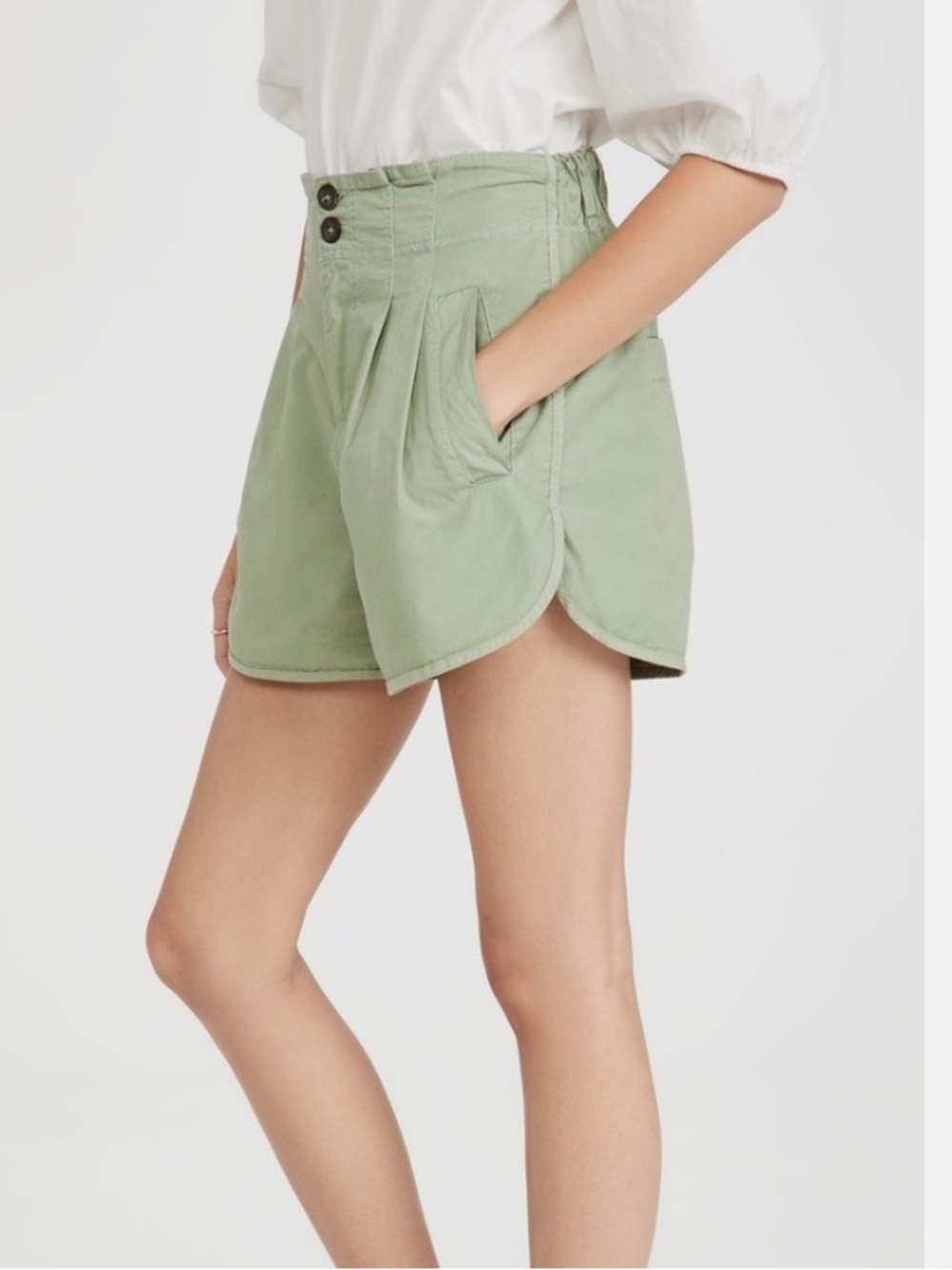 Free People Boho Green High Waist Pleated 100% Cotton Summer Shorts Large